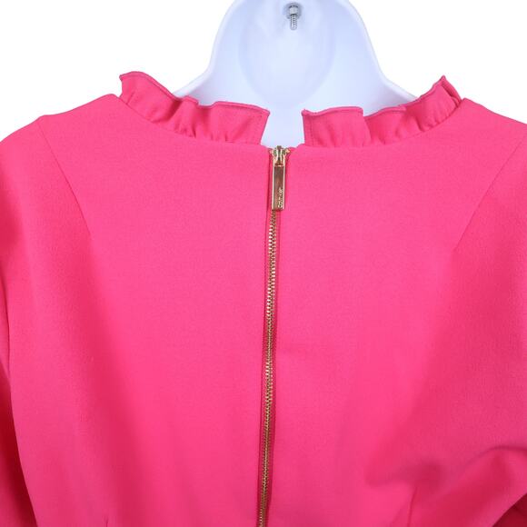 Calvin Klein Pink Ruffle V-Neck Sheath Dress Gold Back Zipper Size 8 - Picture 5 of 9